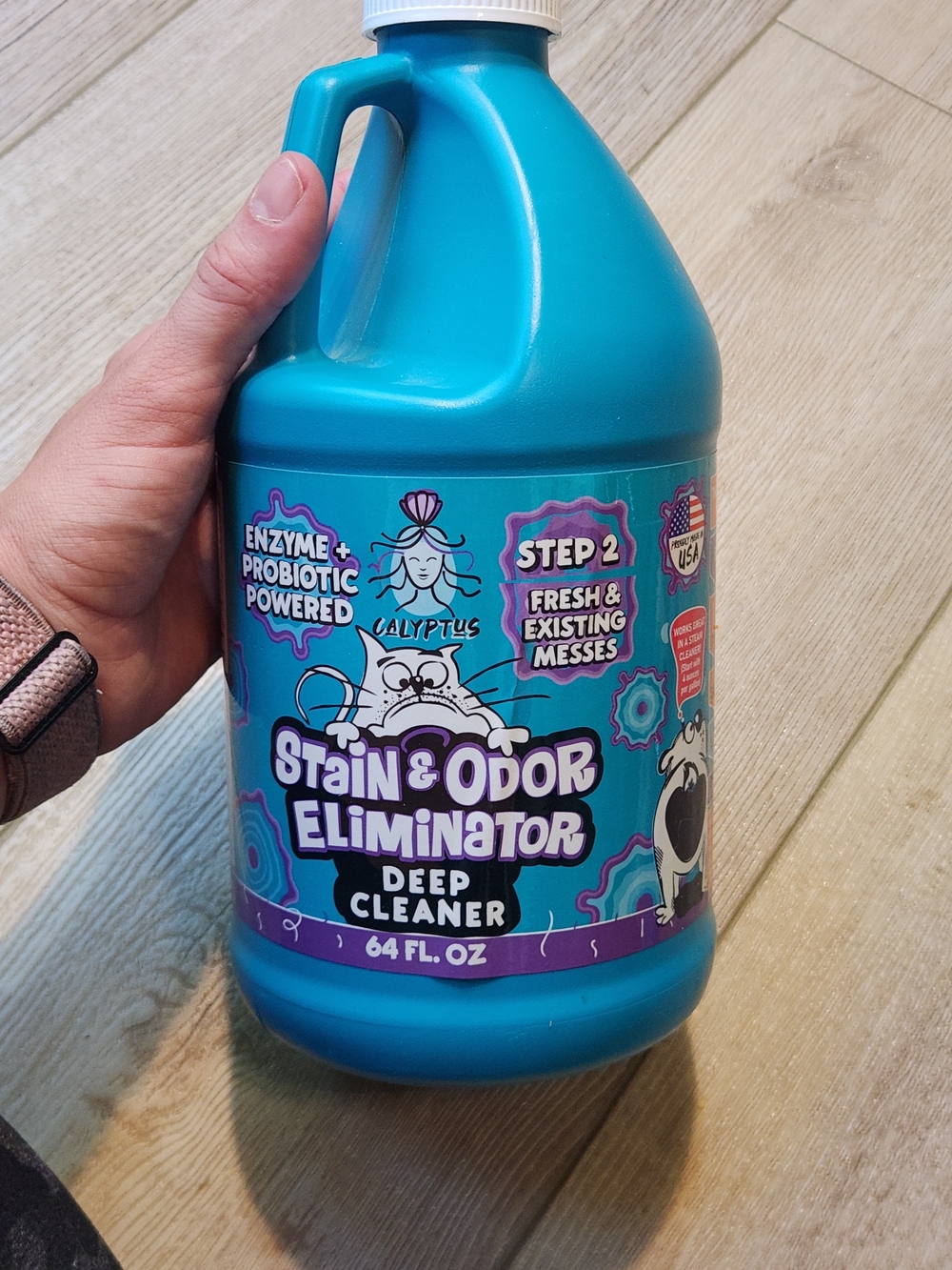 Teal Cleaning Solution Jug with Colorful Label